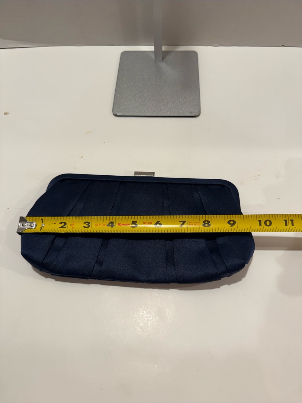 Nina Satin Evening Clutch in Navy with Hot Pink Lining with Silver Chain - Picture 6 of 11